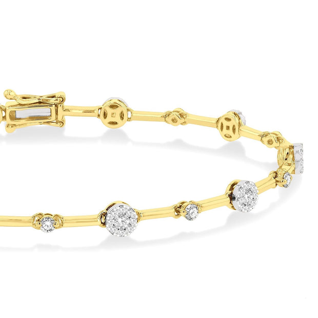Round-Cut Diamond and Gold Bar Bracelet