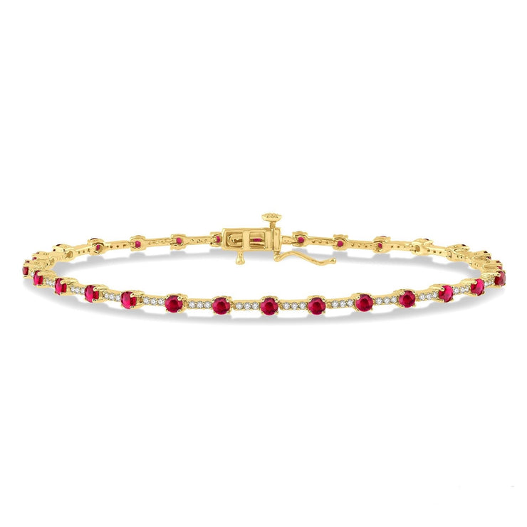 14K Yellow Gold Ruby & Diamond Tennis Bracelet