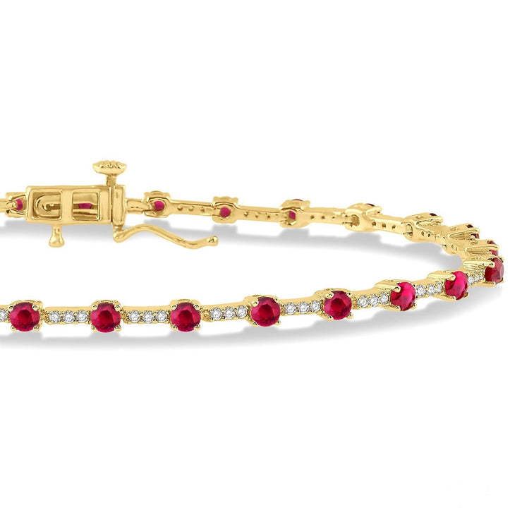 14K Yellow Gold Ruby & Diamond Tennis Bracelet