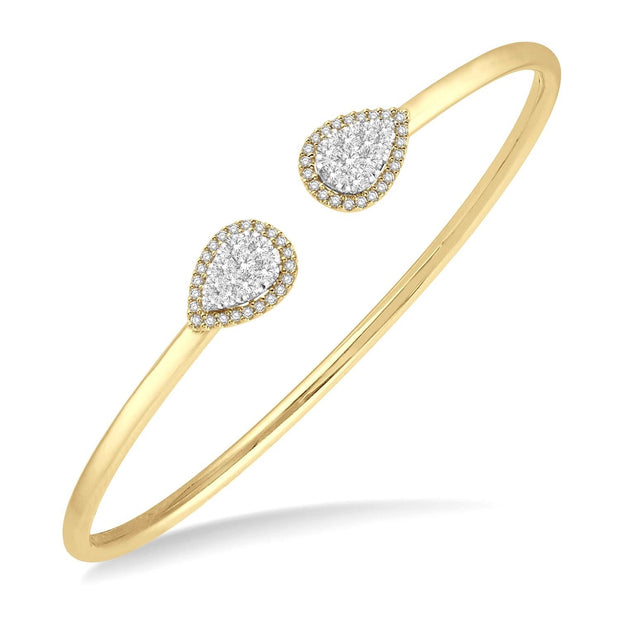 14K Yellow Gold Lovebright Pear Shape Diamond Bangle 