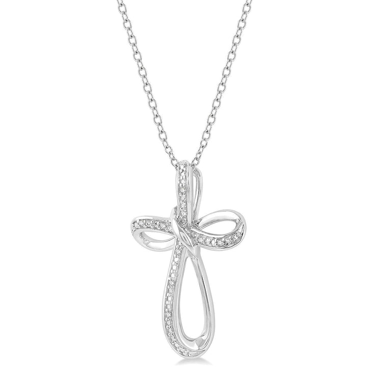 Sterling Silver Infinity Shape Cross Diamond Pendant