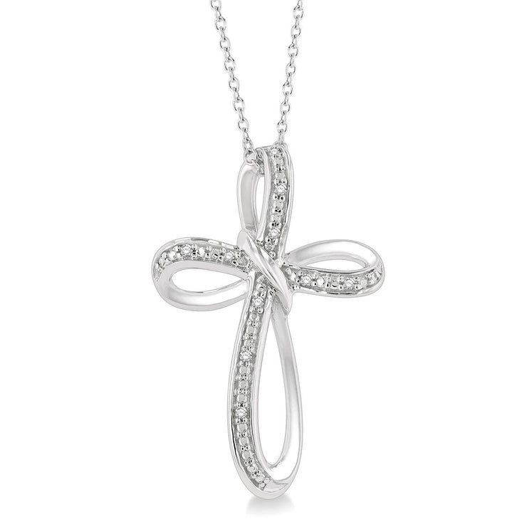 Sterling Silver Infinity Shape Cross Diamond Pendant