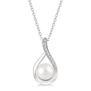 Sterling Silver 7x7mm Pearl & Diamond Swirl Necklace. Bichsel Jewelry in Sedalia, MO. Shop pearl styles online or in-store today!