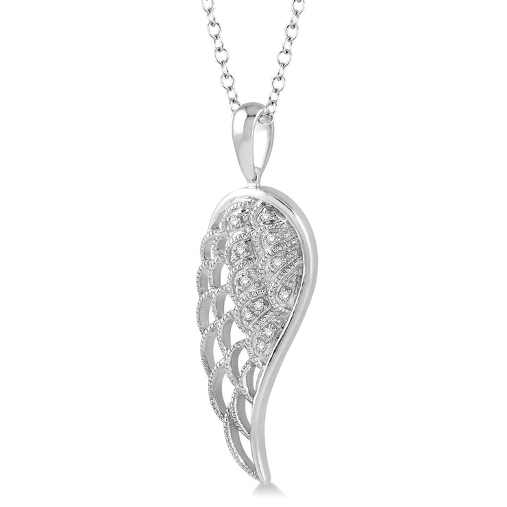 Sterling Silver Angel Wing Diamond Pendant