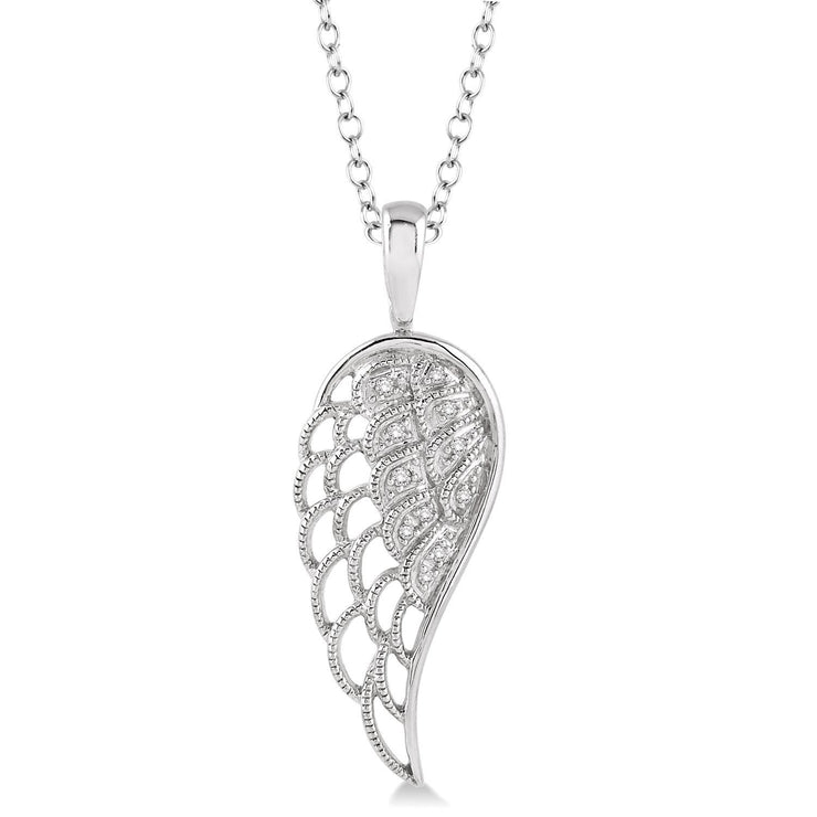 Sterling Silver Angel Wing Diamond Pendant