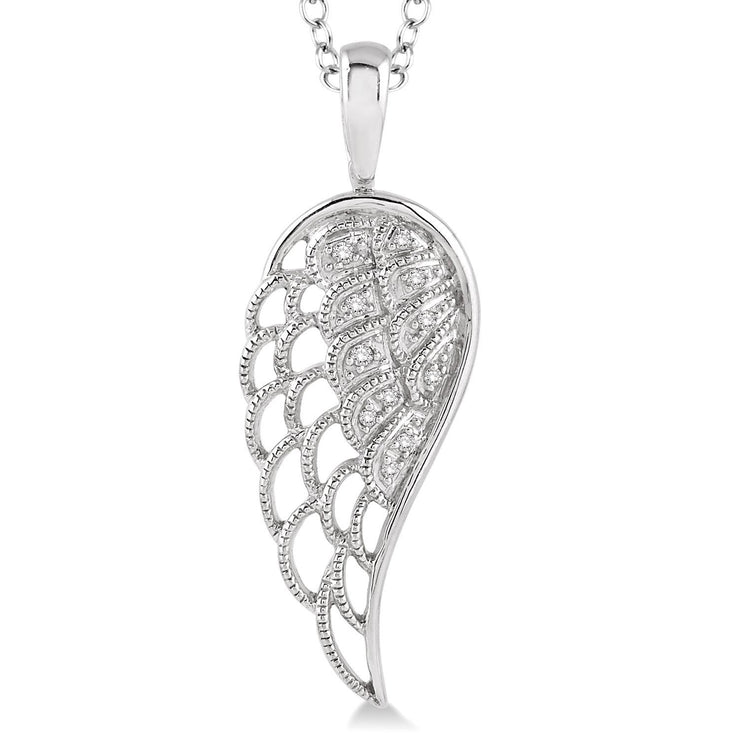 Sterling Silver Angel Wing Diamond Pendant