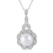 Sterling Silver Pearl Pendant with Diamond Accents