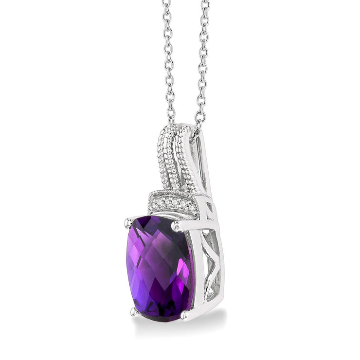 Sterling Silver Amethyst Pendant with Diamond Accents