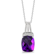 Sterling Silver Amethyst Pendant with Diamond Accents