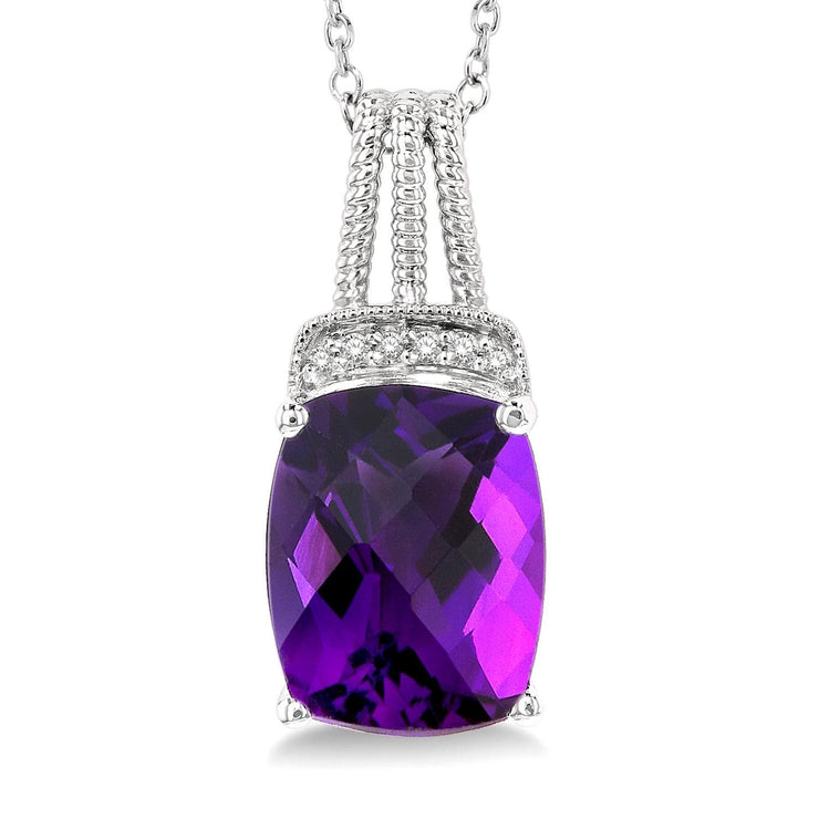 Sterling Silver Amethyst Pendant with Diamond Accents