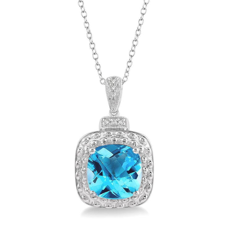 Sterling Silver Cushion-Cut Blue Topaz Pendant 