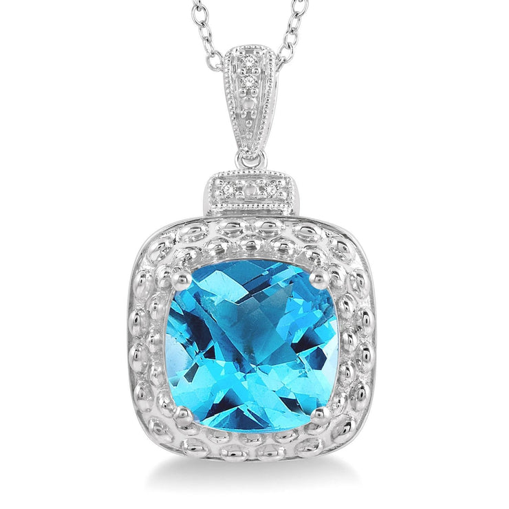 Sterling Silver Cushion-Cut Blue Topaz Pendant 