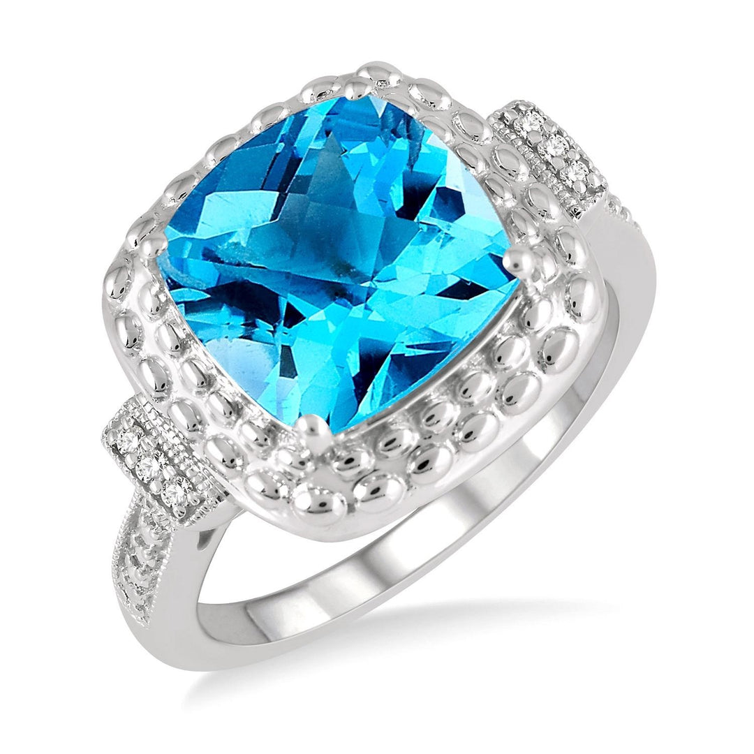 Sterling Silver Blue Topaz Diamond Ring