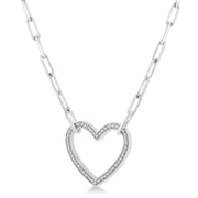 Sterling Silver Paperclip Link Necklace with Diamond Heart
