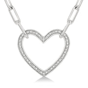 Sterling Silver Paperclip Link Necklace with Diamond Heart
