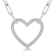 Sterling Silver Paperclip Link Necklace with Diamond Heart