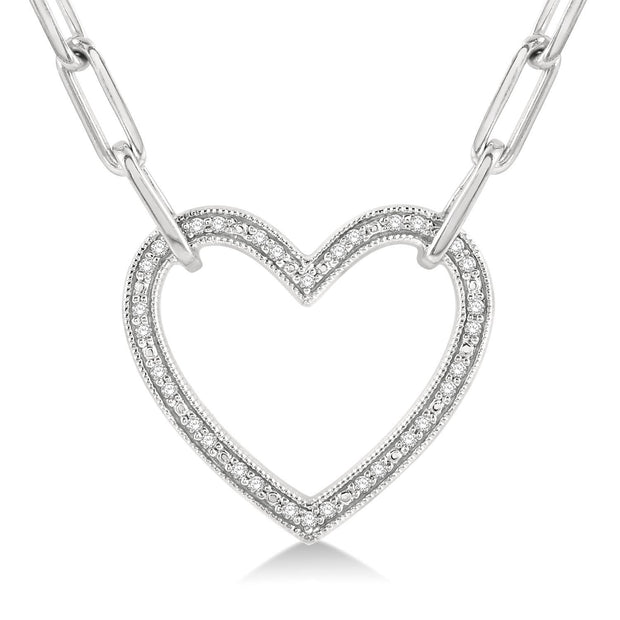 Sterling Silver Paperclip Link Necklace with Diamond Heart