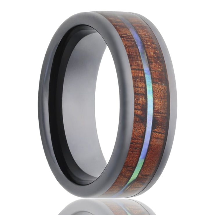 Black Ceramic Koa/Abalone Inlay Band