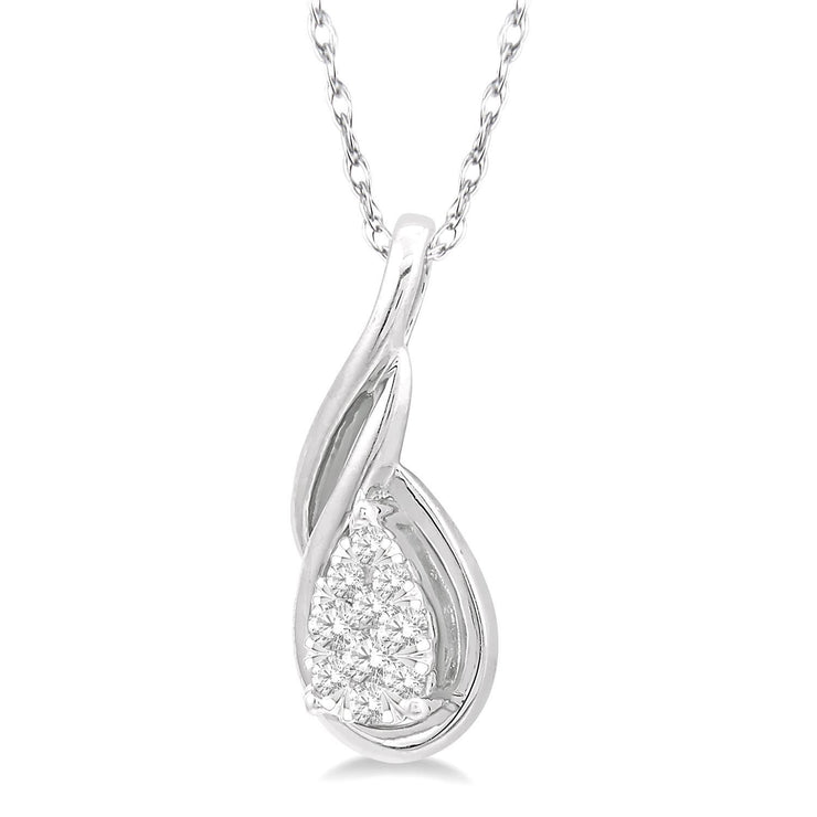 White Gold Entwined Pear-Shape Diamond Cluster Pendant