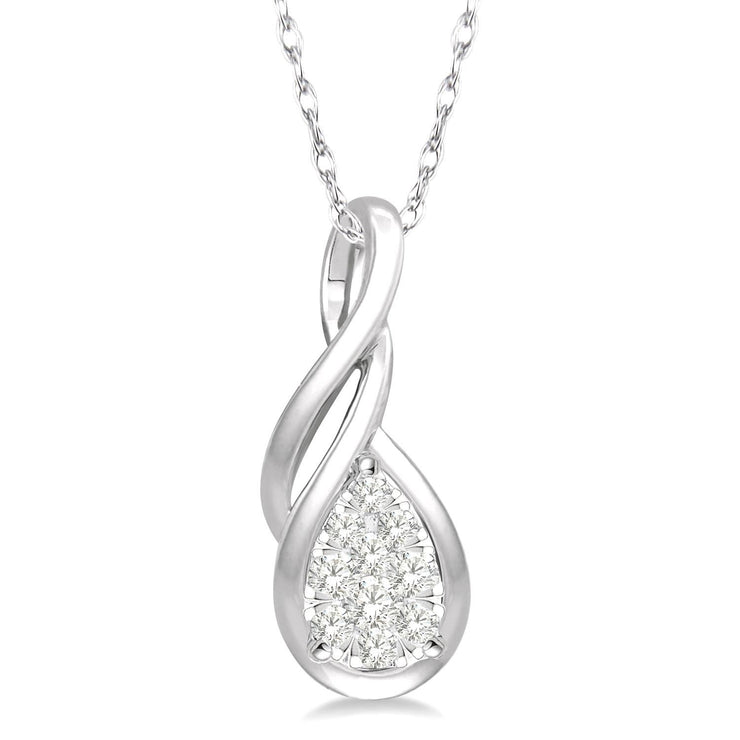 White Gold Entwined Pear-Shape Diamond Cluster Pendant