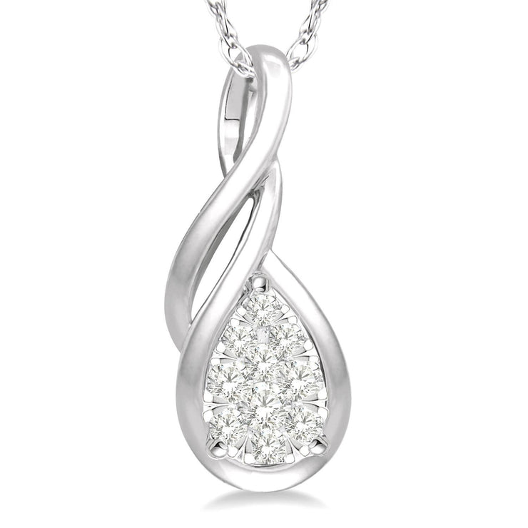 White Gold Entwined Pear-Shape Diamond Cluster Pendant