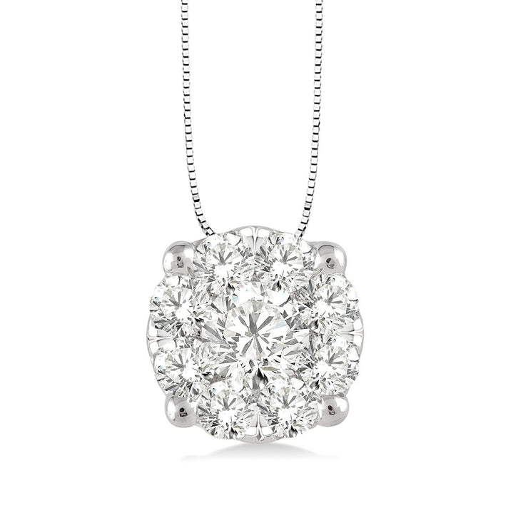 14K White Gold Diamond Cluster Necklace