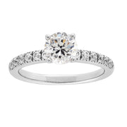 14K White Gold Round Lab Grown Diamond Engagement Ring with Side Diamonds