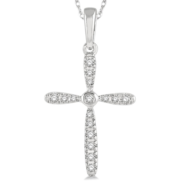 10K White Gold Diamond Cross Pendant
