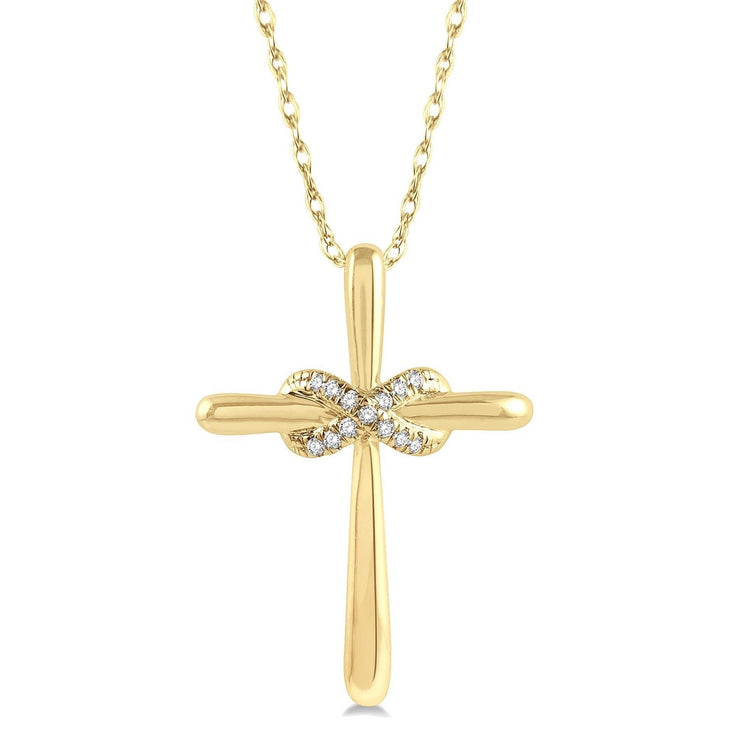 10K Yellow Gold & Diamond Infinity Cross Pendant