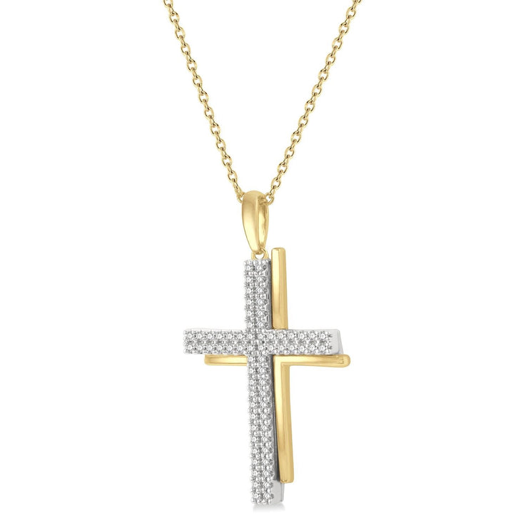 Twin 10K Yellow Gold & Diamond Cross Pendant