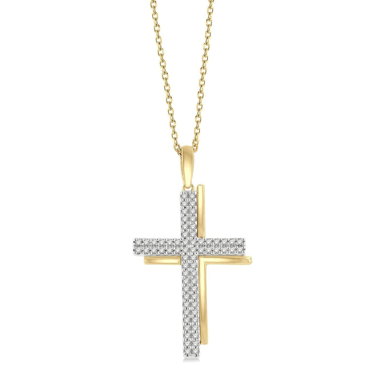 Twin 10K Yellow Gold & Diamond Cross Pendant