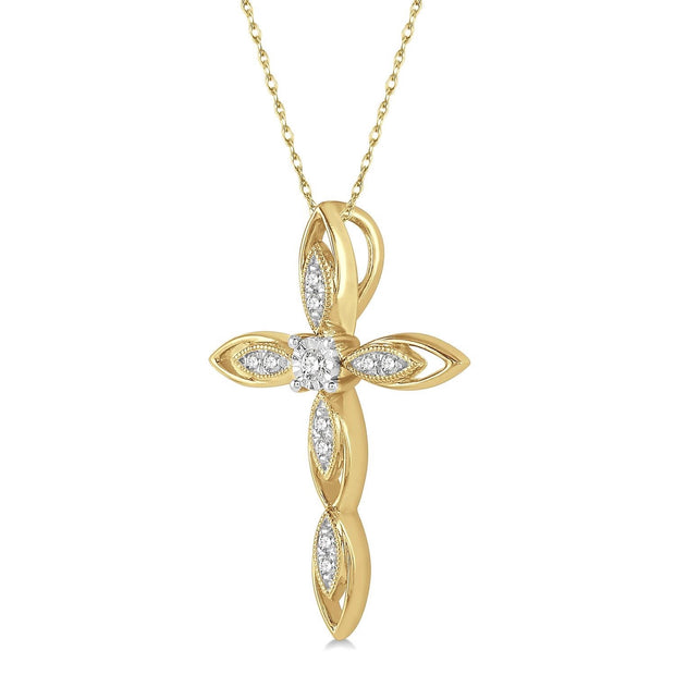 Gold & Diamond Marquise Cross Pendant
