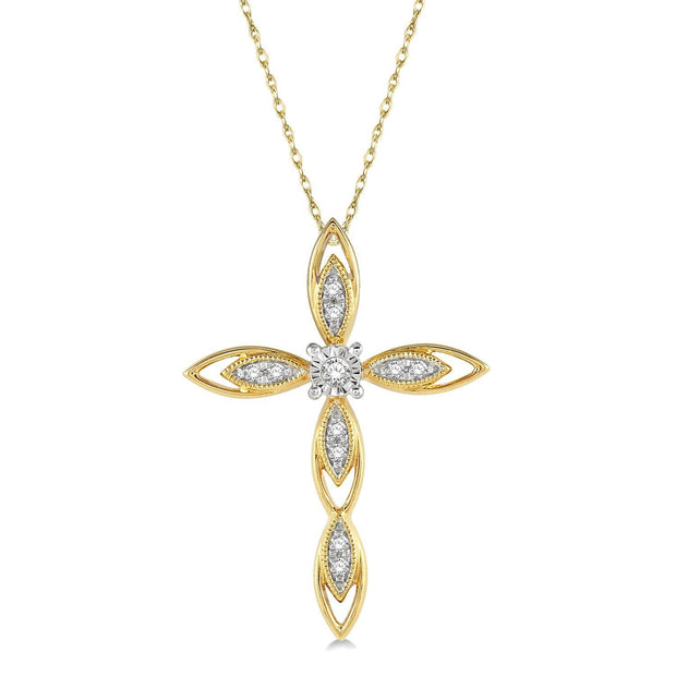 Gold & Diamond Marquise Cross Pendant