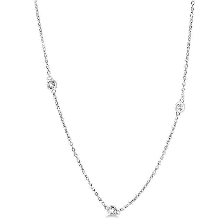 14K White Gold Diamond Station Necklace