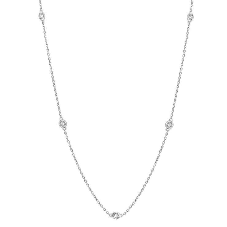 14K White Gold Diamond Station Necklace