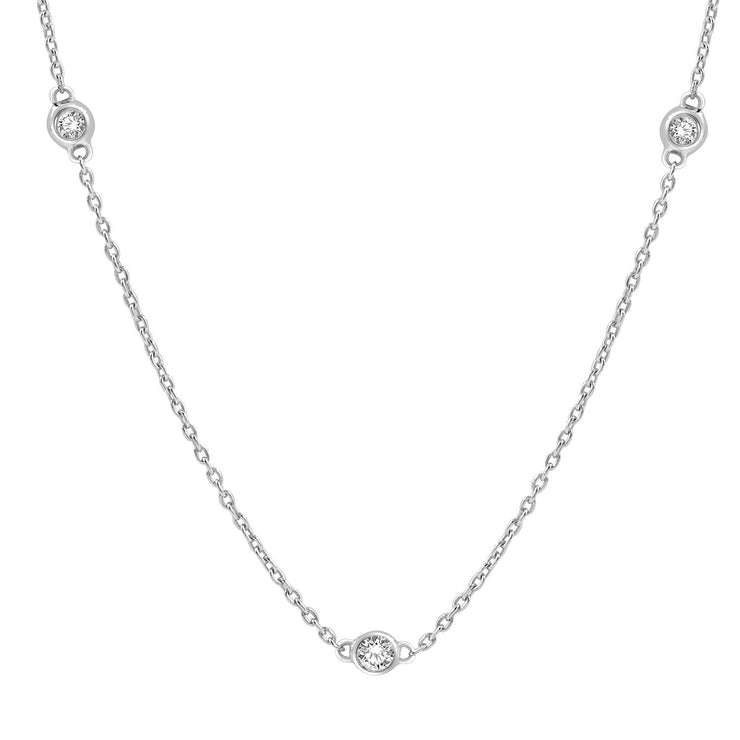14K White Gold Diamond Station Necklace