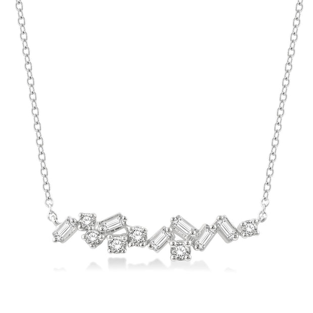 14K White Gold Diamond Scatter Necklace