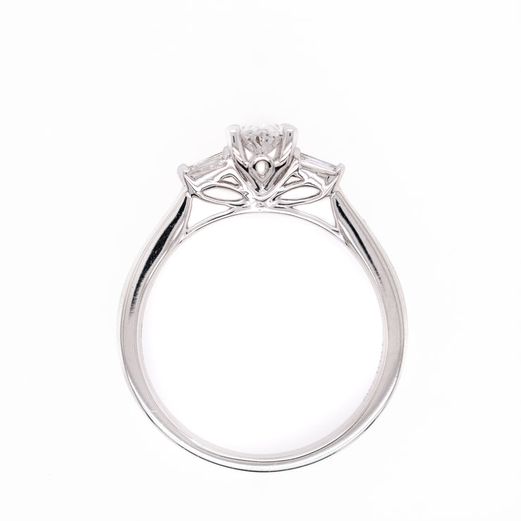 14K White Gold Oval Diamond Engagement Ring with Tapered Side Stones