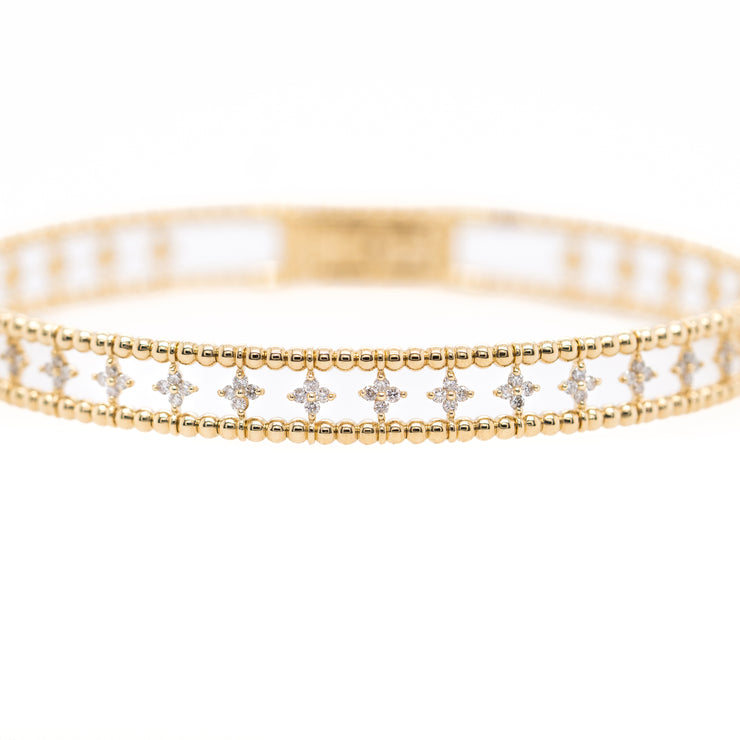 14K Yellow Gold Diamond Fleur Bangle