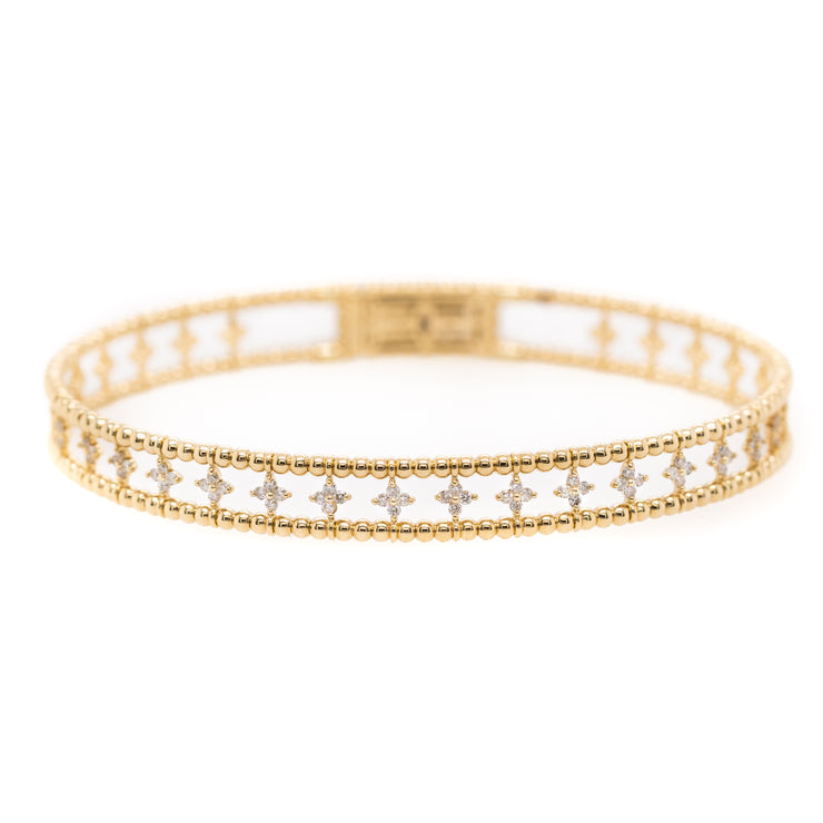 14K Yellow Gold Diamond Fleur Bangle