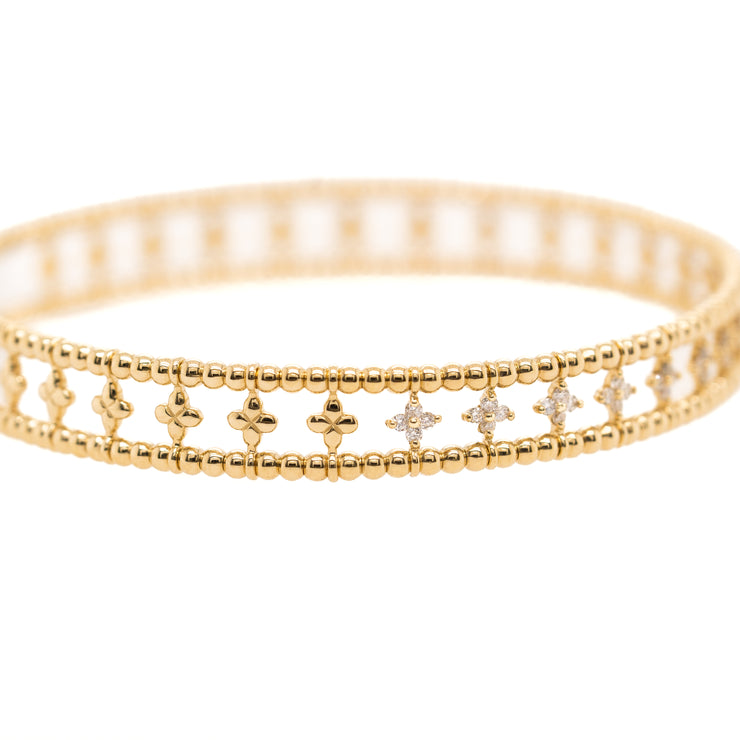 14K Yellow Gold Diamond Fleur Bangle