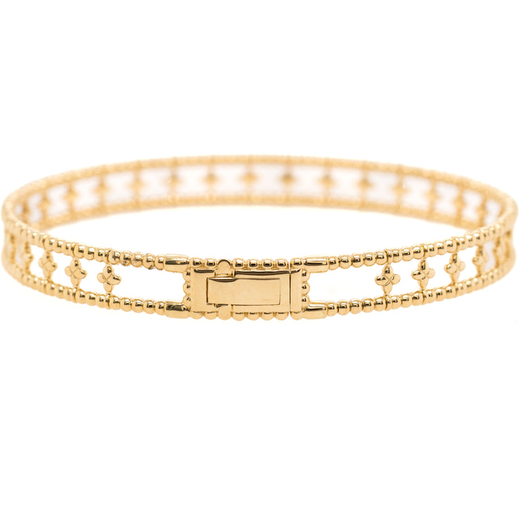 14K Yellow Gold Diamond Fleur Bangle