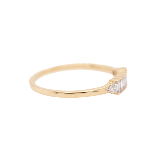 14K Yellow Gold Baguette Diamond Ring with 2 Round Accent Diamonds