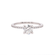 14K White Gold Round Diamond Engagement Ring with Side Diamonds