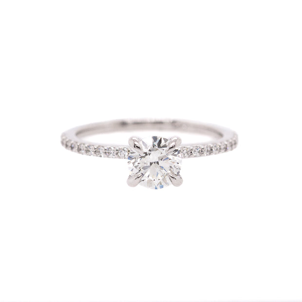 14K White Gold Round Diamond Engagement Ring with Side Diamonds