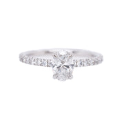 14K White Gold Oval Diamond Engagement Ring with Round Side Diamonds