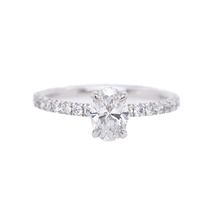 14K White Gold Oval Diamond Engagement Ring with Round Side Diamonds