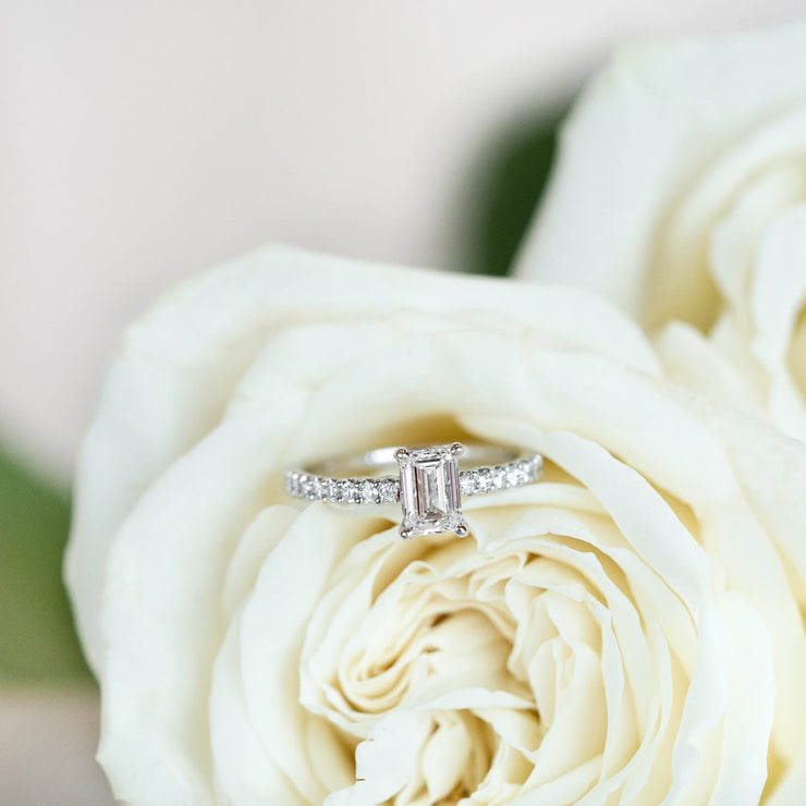 White gold emerald cut diamond engagement ring in Sedalia, MO at Bichsel Jewelry