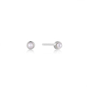 Ania Haie Silver Pearl Bezel-Set Stud Earrings