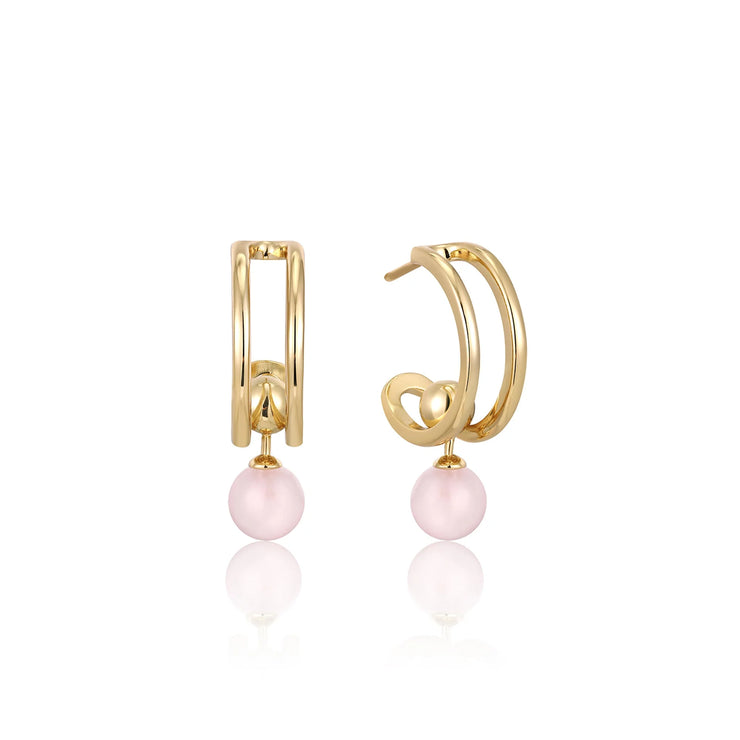 Ania Haie Gold Orb Rose Quartz Double Hoop Earrings